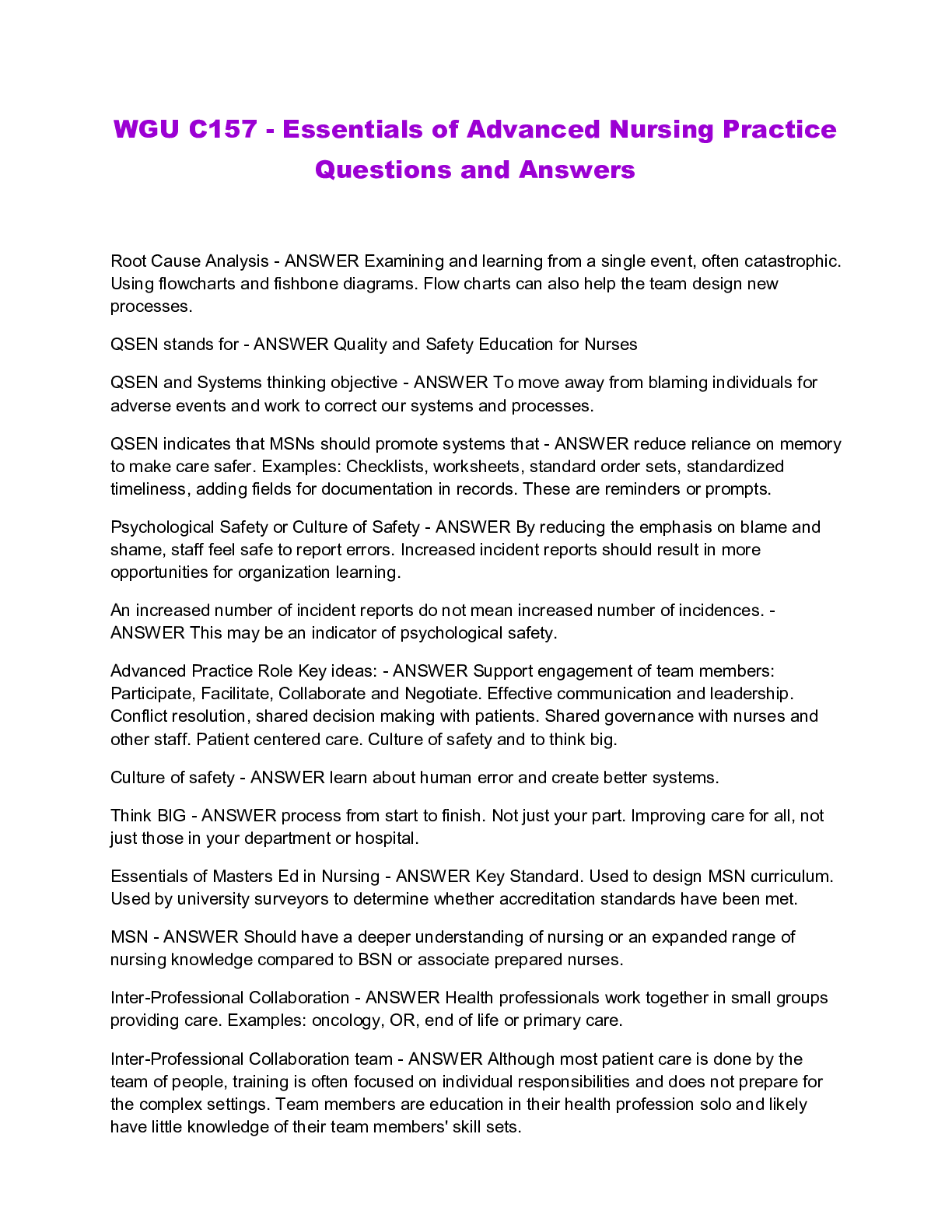 Preview image for WGU C157 - Essentials of Advanced Nursing Practice Questions and Answers